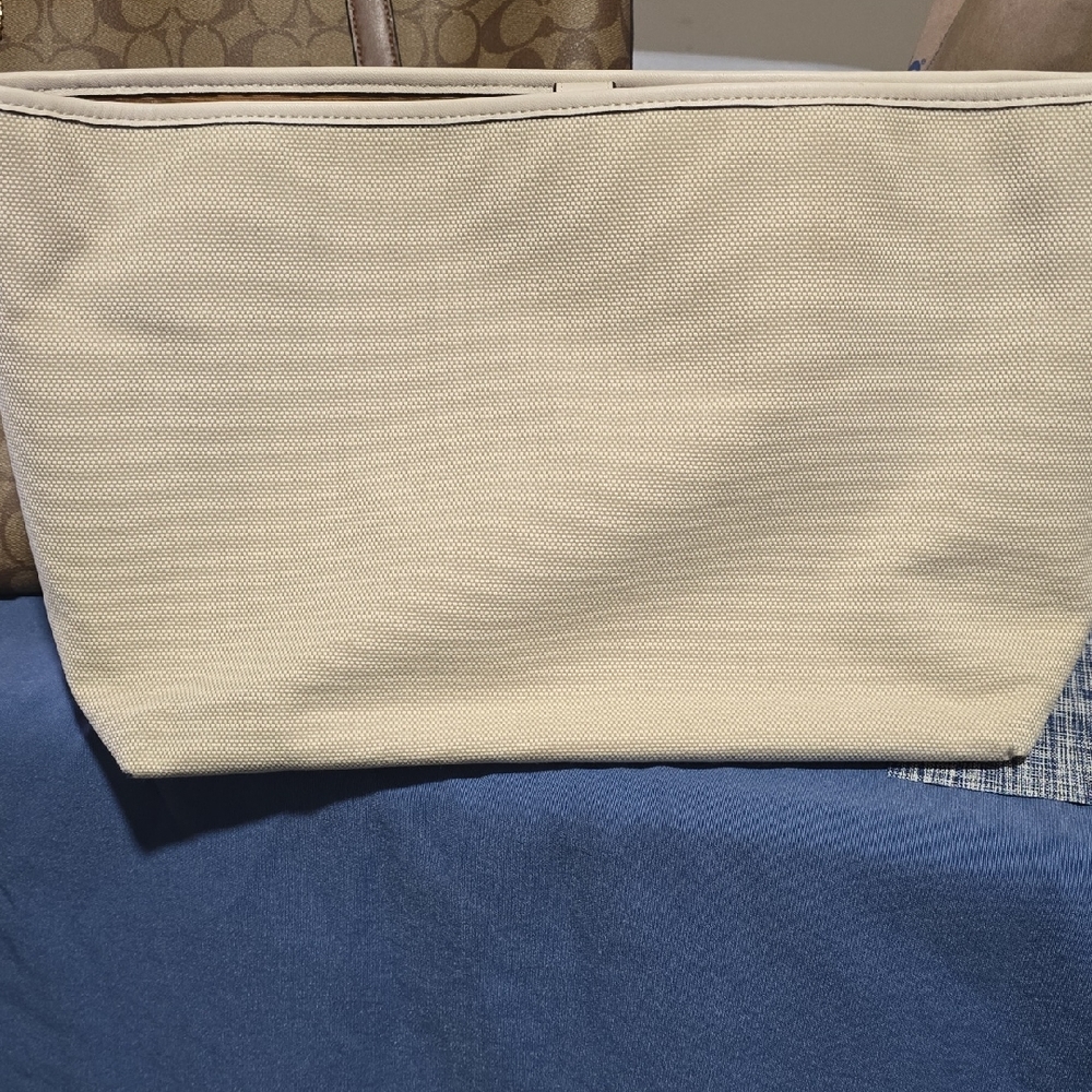 Coach Canvas City Tote Insert in Cream with Camel Brown Inside.